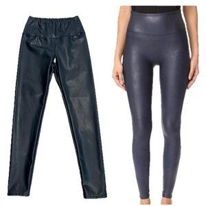 La Classe Couture navy blue faux leather pleather leggings vegan Sz M high rise